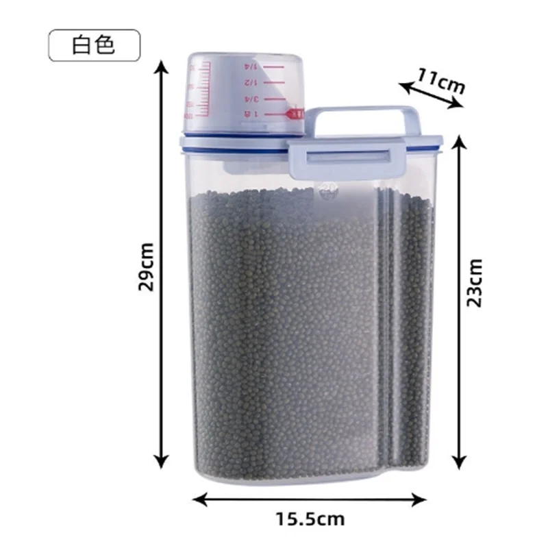 1.5kg/2kg Dog Cat Food Pail Plastic Storage Tank with Measuring Cup Container Moisture-proof Sealed Jar Pet Supplies Accessories
