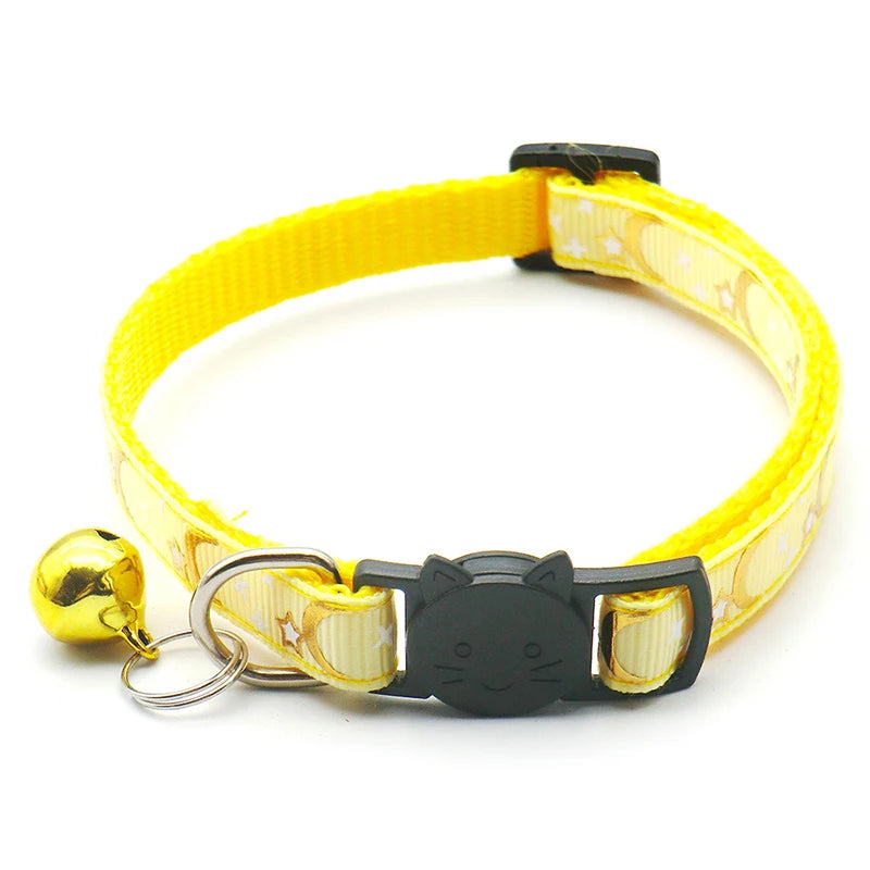 New Gold Stars and Moon Cat Collar with Reflective Safety Buckle and Bell Adjustable Cats And Small Dogs Collars