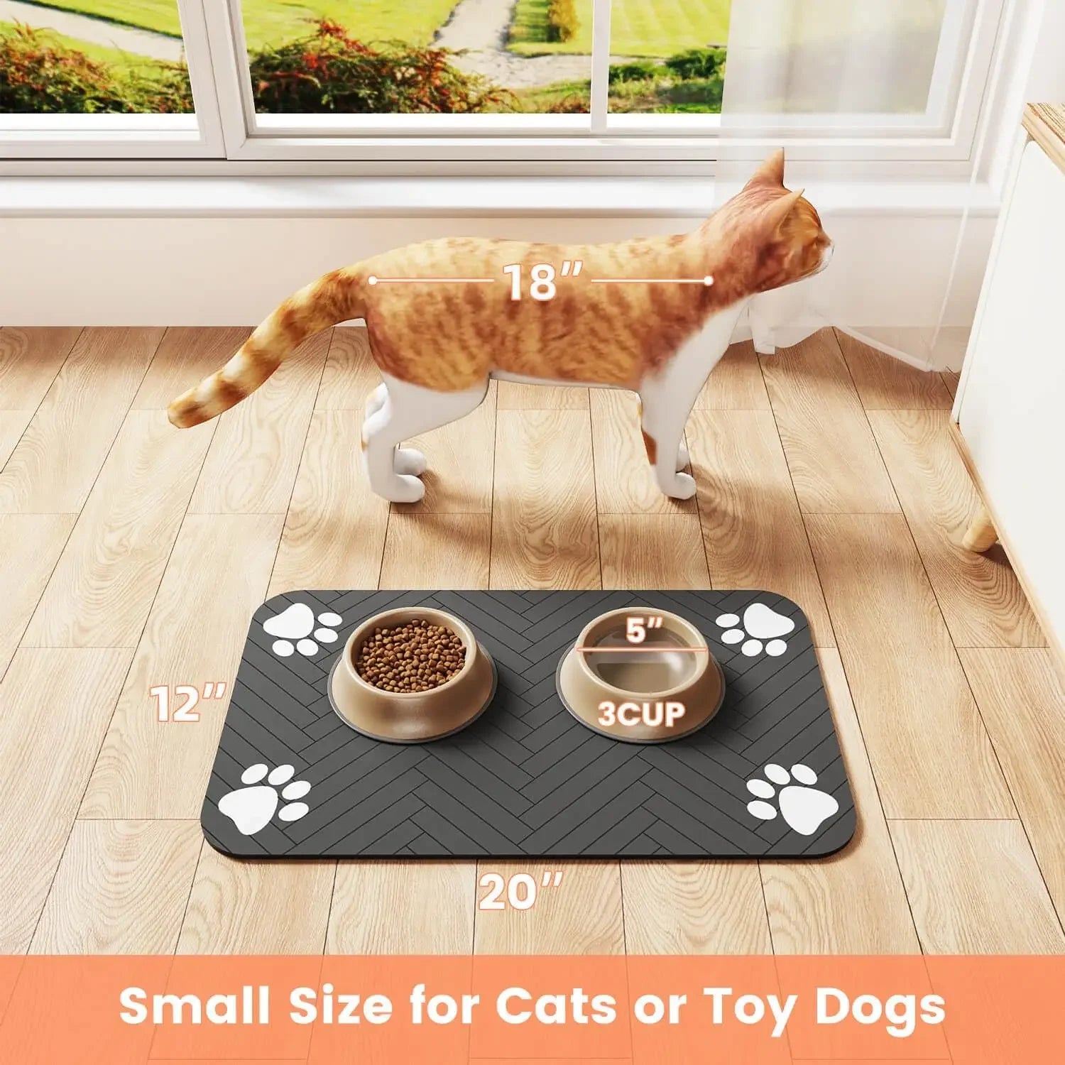 S（little kitten ）、M、L bsorbent Pet Feeding Mat, Waterproof Placemat for Dog & Cat Food & Water Bowls, Quick-Dry Rubber Backing