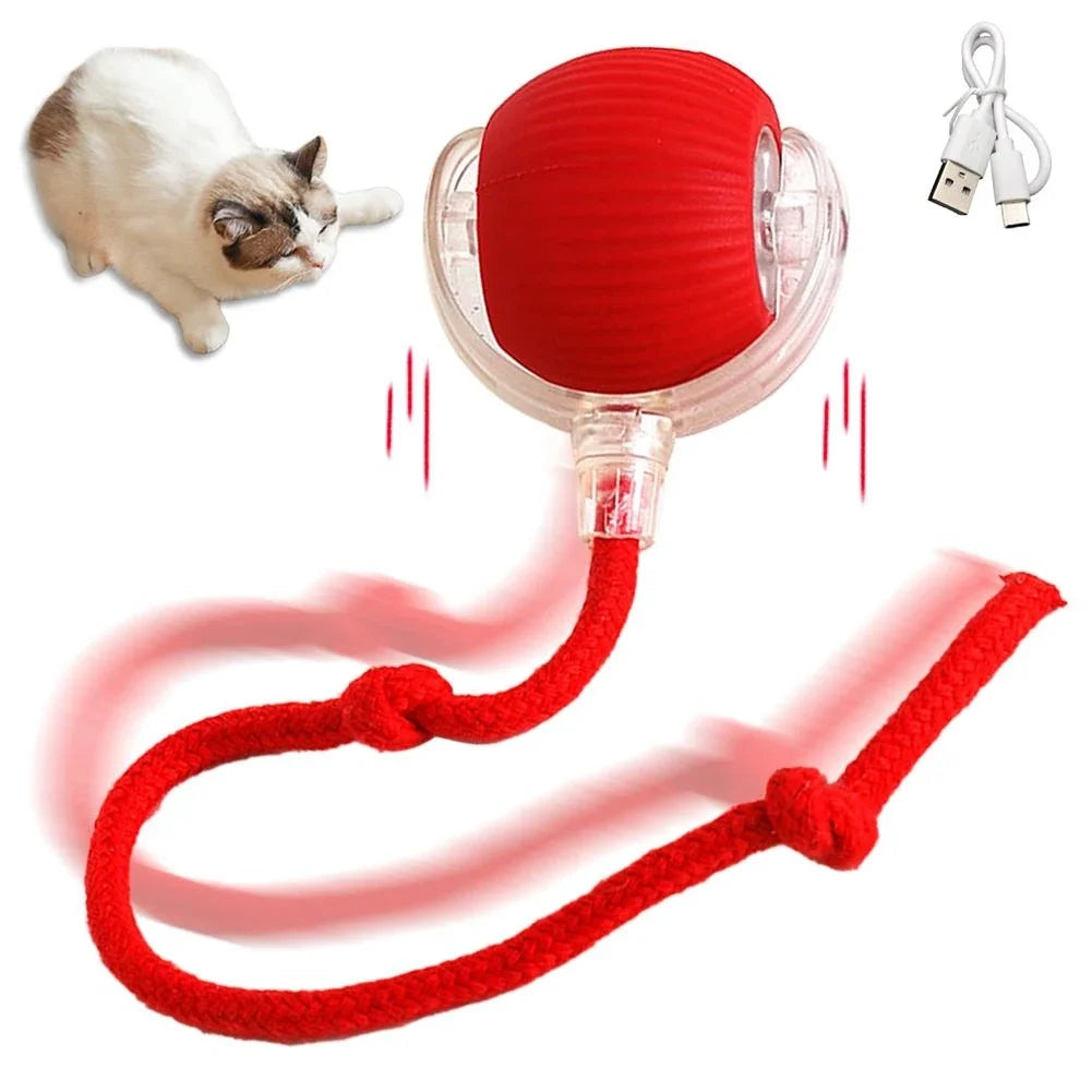 1PC Smart Cat Toys Automatic Rolling Ball Fake Tail Rechargeable Electric Pet Interactive Toy Cat Training Imitate Mouse Tail 1P