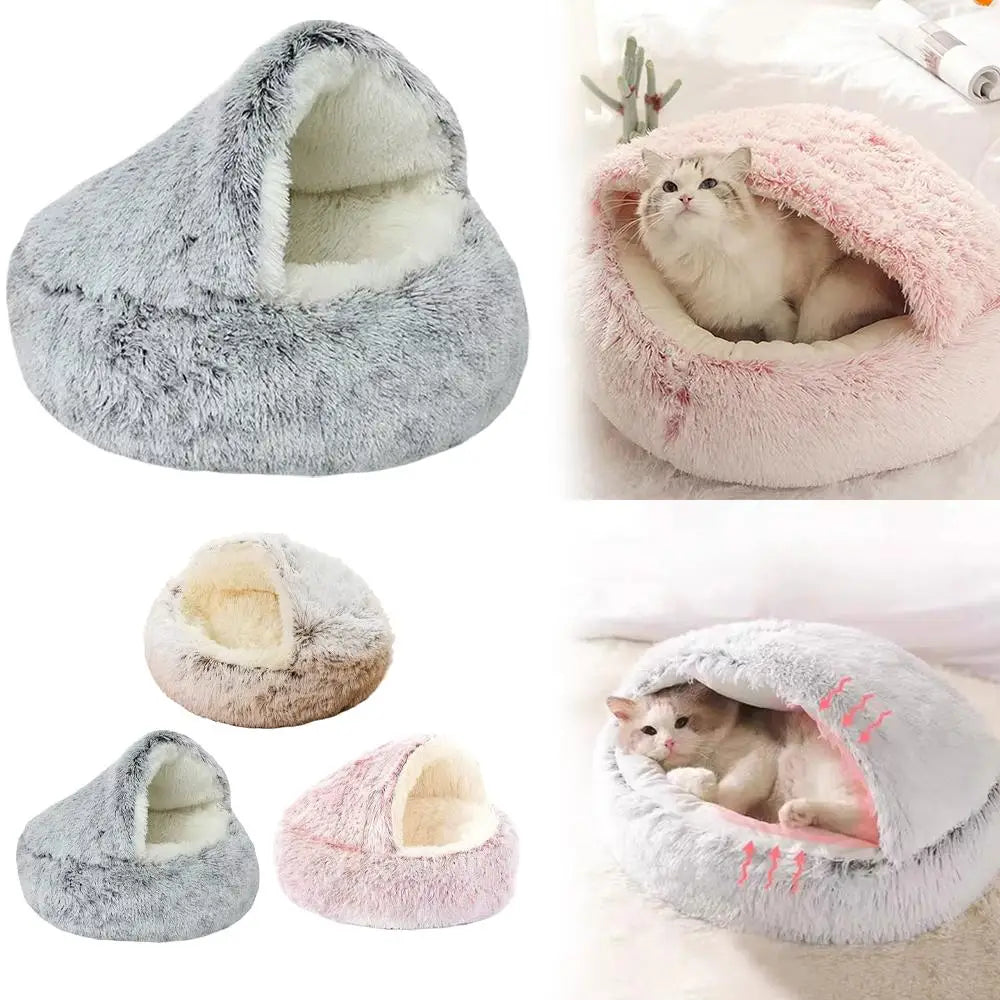 Winter Plush Round Cat Bed Pet Mattress Warm Soft Comfortable Basket Cat Dog 2 in 1 Sleeping Bag Nest for Small Dogs